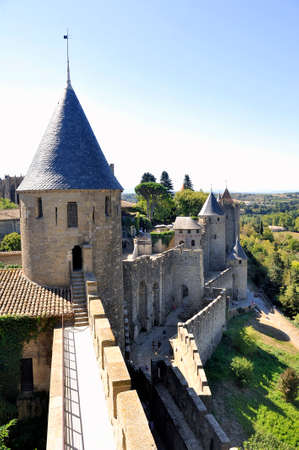 Fortified city of Carcassonne and its ramparts dating from the Middle Ages located in the French department of Audeのeditorial素材