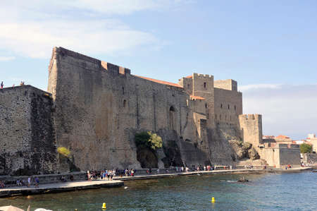 Collioure and its Royal castle by the sea giving a fortified air to the cityのeditorial素材