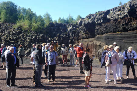 Interior of the crater of Auvergne volcano Lemptegy open to tourism with guided tourのeditorial素材