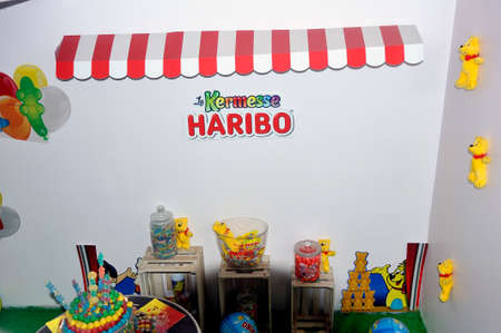 candies and other objects to prepare a fair at the Haribo museum in Uzes in the French department of Gardのeditorial素材