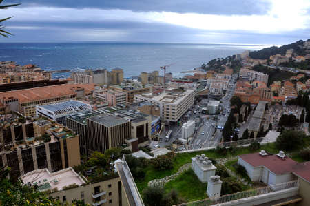 Aerial view of Monaco with construction work from the heights of the exotic gardenの写真素材