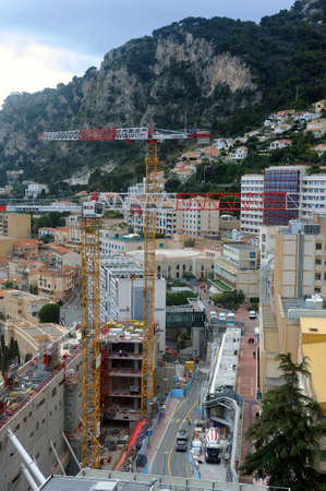 Aerial view of Monaco with construction work from the heights of the exotic gardenのeditorial素材