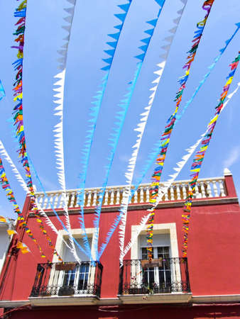 Streamers decorating the streets of Orba at Fiesta timeのeditorial素材