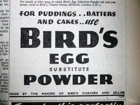 1939 Newspaper advertisement for Birds egg powderのeditorial素材