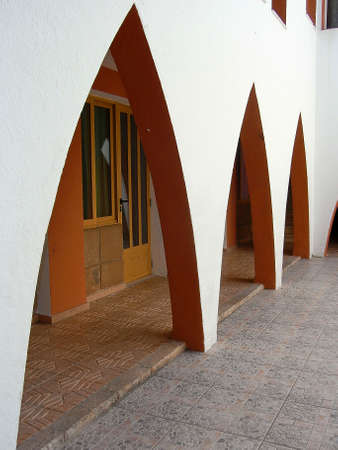 Arches in the cloisters of the Javea The fisherman's church or the church of the virgin of Loreto in Javea, Costa Blanca, Spainのeditorial素材