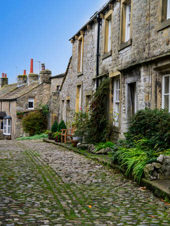 Typical cobbled street in Grassington Yorkshireの写真素材
