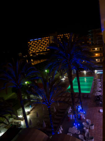 Night time in the grounds of Hotel Sol Cala Blanca in Palma Nova Spainのeditorial素材