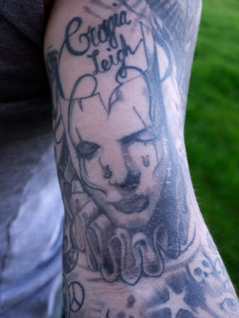 Crying clown arm tattooのeditorial素材