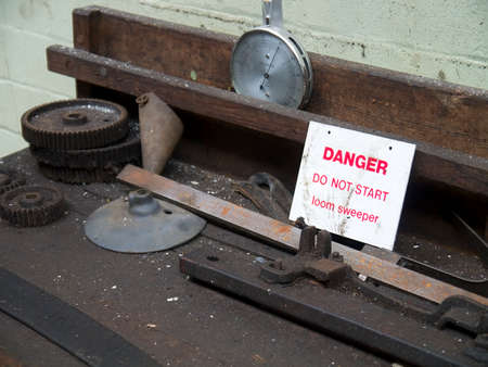 Queen street textile mill Lancashire workbench with items of work