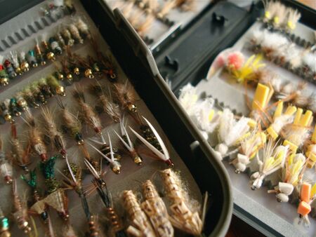 Two boxes of Fly Fishing Fliesの写真素材