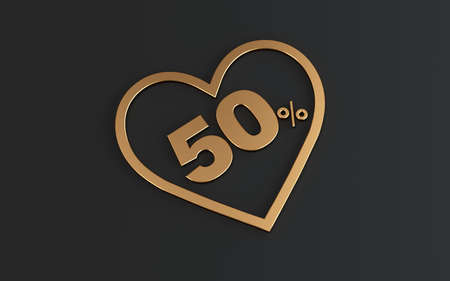 Valentine's Day, offer 50% discount heart and golden letters on dark backgroundの写真素材
