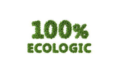 100% Ecologic, letters with vegetation on white background.の写真素材