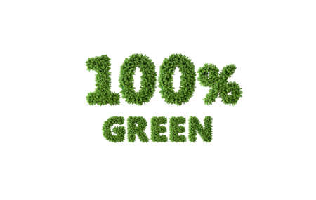 100% Green, letters with vegetation on white background.の写真素材