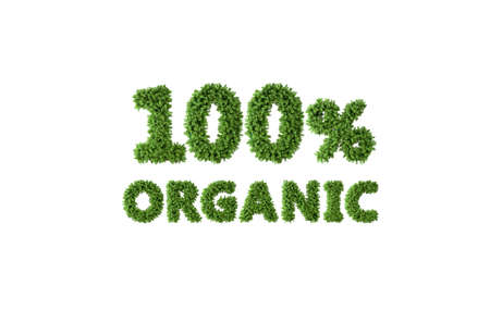 100% Organic, letters with vegetation on white background.の写真素材