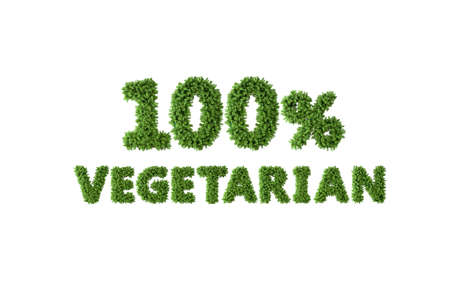 100% Vegetarian, letters with vegetation on white background.の写真素材