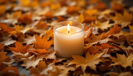 Autumn Candle and Leavesの素材