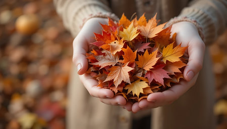Autumn Hands Holding Leavesの素材