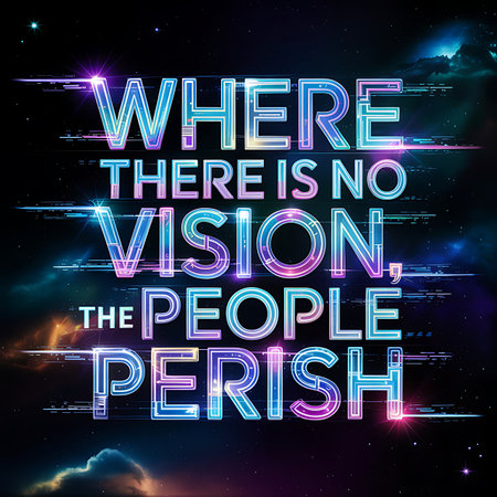 This image features a brightly colored neon text message displayed against a cosmic background, evoking a sense of vastness and potential. The text conveys a message related to vision, leadership and innovation. The vibrant colors and stellar backdrop add to the feeling of something significant and powerful.の素材