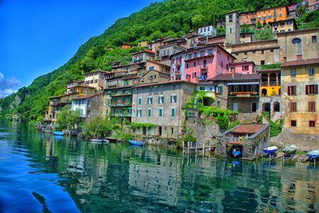 village near lakeの写真素材