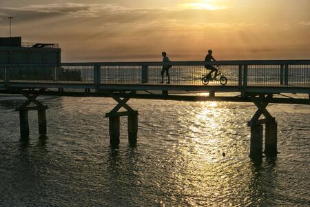 bridge at sunsetの写真素材