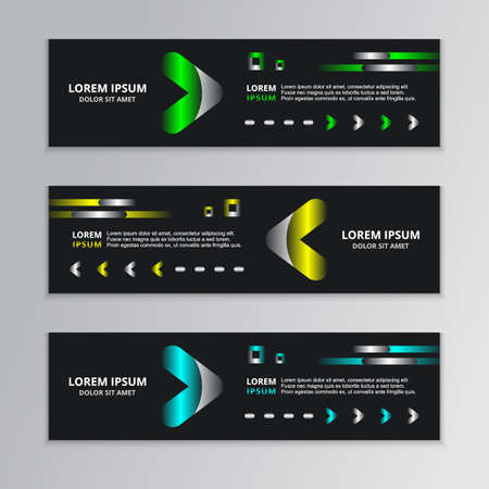 Set of Black Abstract Shape Banner template with glowing neon modern design background vector, Corporate Design, Web Header, Footer, advertisingのイラスト素材