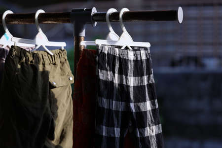 Laundry to be dried on the verandah in the eveningの写真素材