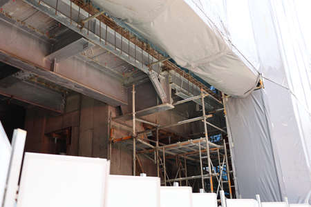 Construction site with soundproof sheets
