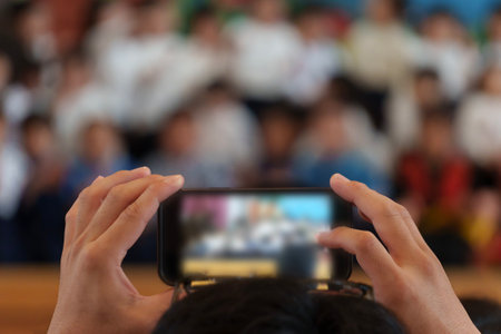 People photographed with a smartphoneの写真素材