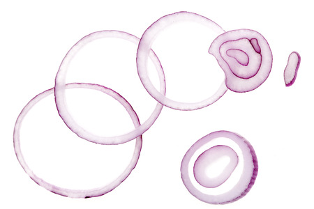 Composition of sliced ??red onion on white backgroundの写真素材
