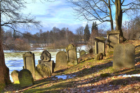 an old jewish cemestery on a hill in the park of Chodovár Planá in Czechia in East Europe