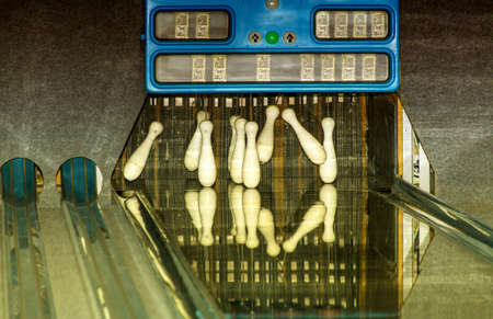 By the leisure pursuit Bowling at a skittle alley is rolling the ball and the skittleの写真素材