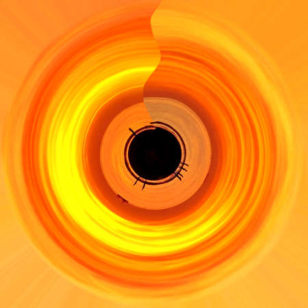 abstract symbol with a glowing hot desert with warm luminous colors and people in the centerの写真素材