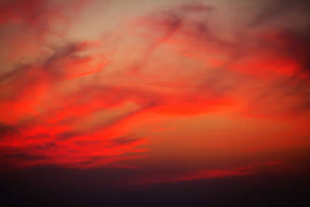 a gorgeous sunset with luminous red clouds over the Yala Nationalpark on the tropical island Sri...