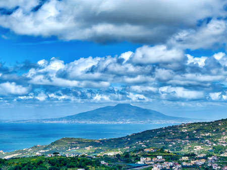 On a hike in a landscape in the Gulf of Naples with many sights like the volcano Vesuvius or the island Capriの写真素材