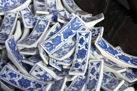 Blue china chopstick rests with fish designの写真素材
