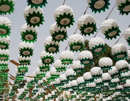 Lanterns hanging at Bongeunsa temple in preparation for Buddha's birthday on May 5th, Seoul, South Koreaの写真素材