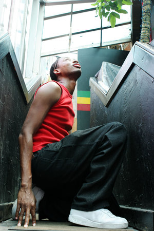Black man looking upwards