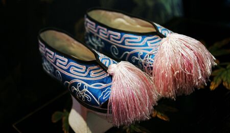 Blue and pink Asian traditional shoes - travel and tourismの写真素材