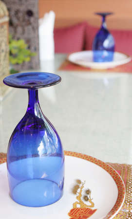 Glasses in the interior of a Middle Eastern restaurantの写真素材