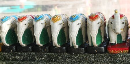 Row of white elephant statues.の写真素材
