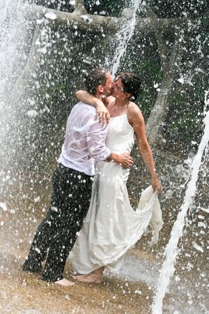 Bride and groom celebrating their wedding day.の写真素材