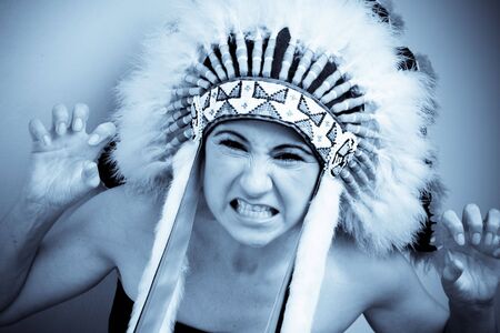 Portrait of a fierce looking Indian woman.の写真素材
