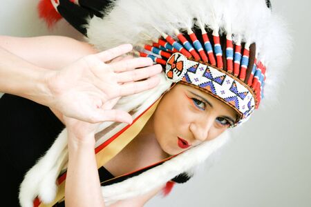 Colorful portrait of a beautiful Indian woman.の写真素材