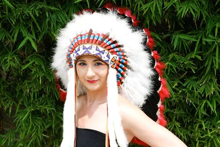 Colorful portrait of a beautiful Indian woman.の写真素材