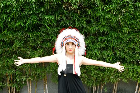 Colorful portrait of a beautiful Indian woman.の写真素材