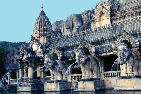 Giant elephant sculpture at a park in Asia.の写真素材