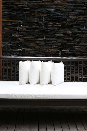 Elegant white sofa and cushions - home decors.の写真素材