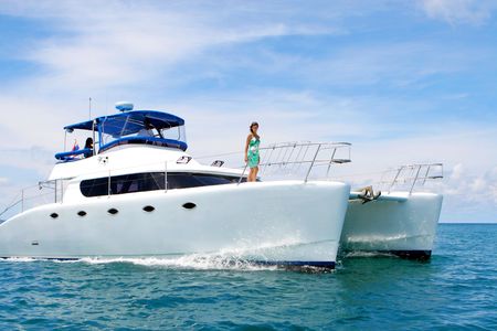 Woman on a yacht.の写真素材