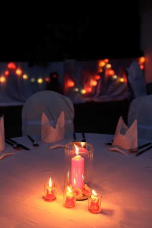 I Love You candles on a table at a wedding reception.の写真素材
