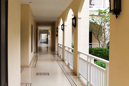 Hallway of a modern hotel - travel and tourism image.のeditorial素材